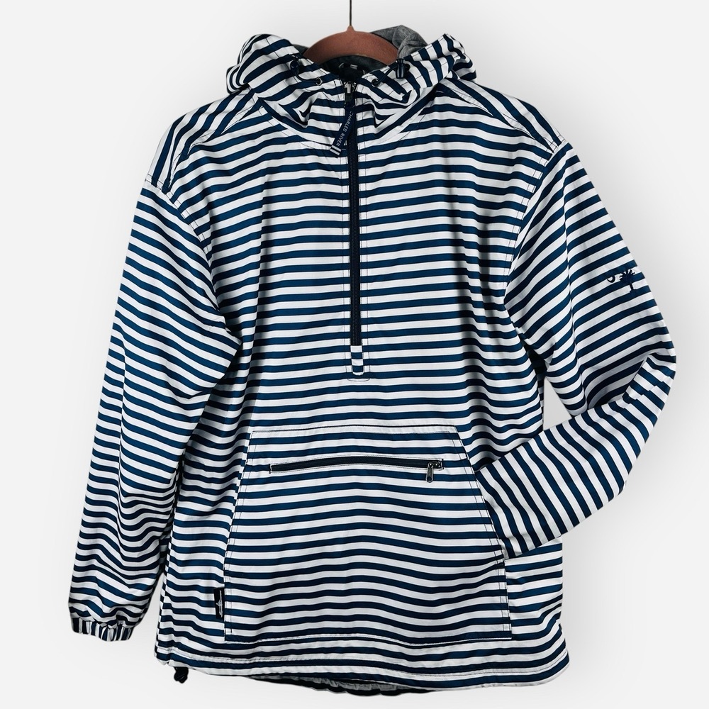 Charles River Women's Small Chatham Anorak Striped Blue White Jacket 1/2 Zip